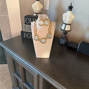 Gold Statement Necklace and Earring Set. Vintage signed Napier Set